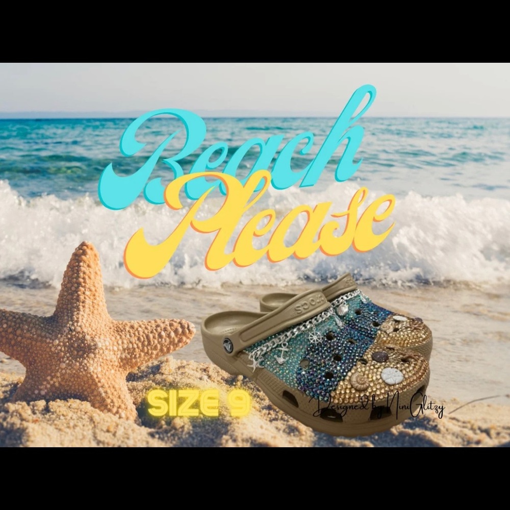 Beach theme Art Custom Bedazzled Croc | Size 9 | NiniGlitzy
